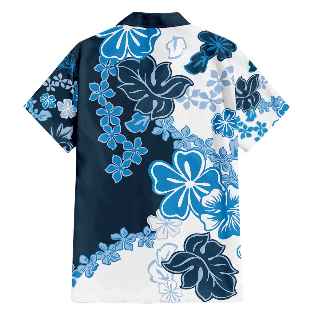 Blue Hibiscus Plumeria Floral Family Matching Short Sleeve Bodycon Dress and Hawaiian Shirt LT01 - Polynesian Pride