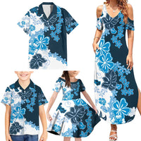 Blue Hibiscus Plumeria Floral Family Matching Summer Maxi Dress and Hawaiian Shirt LT01 - Polynesian Pride