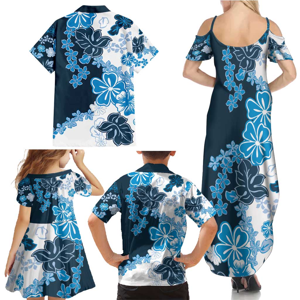 Blue Hibiscus Plumeria Floral Family Matching Summer Maxi Dress and Hawaiian Shirt LT01 - Polynesian Pride