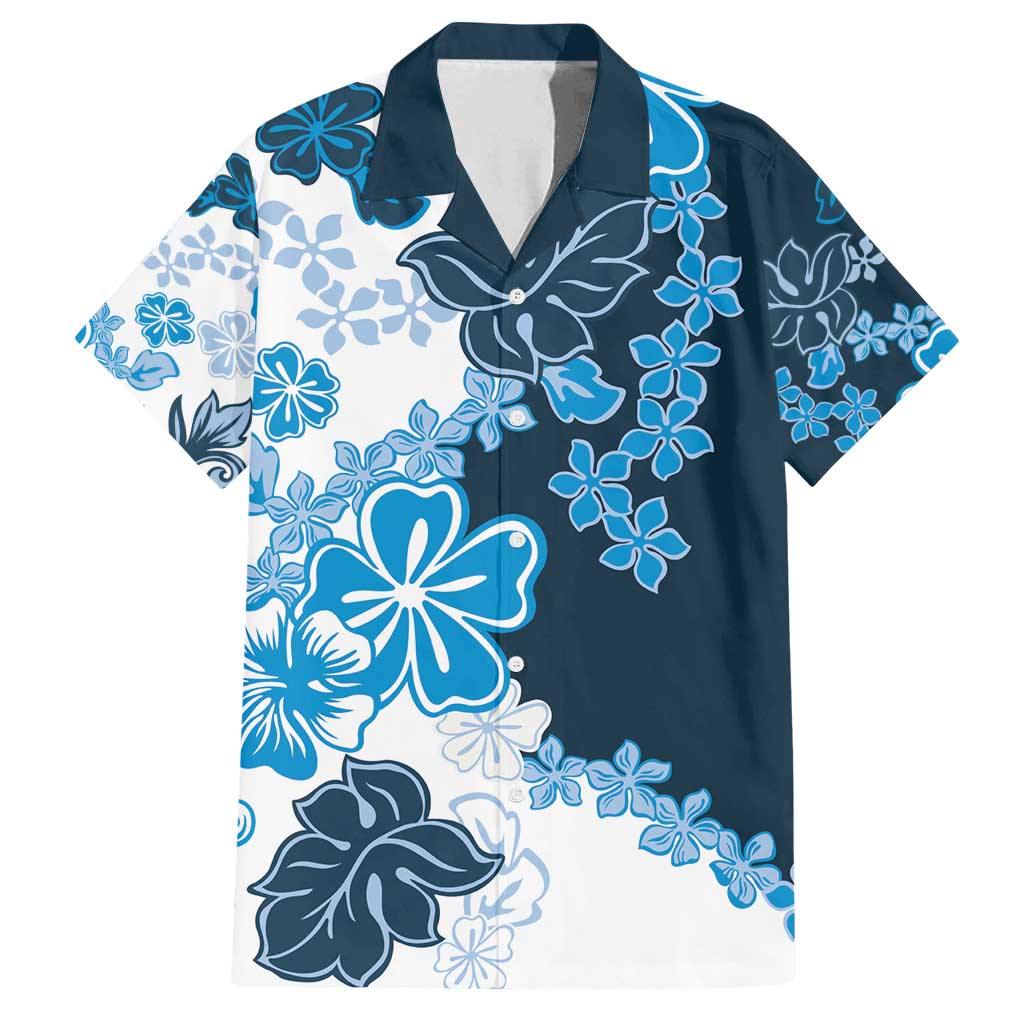 Blue Hibiscus Plumeria Floral Family Matching Summer Maxi Dress and Hawaiian Shirt LT01 Dad's Shirt - Short Sleeve Blue - Polynesian Pride