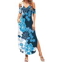 Blue Hibiscus Plumeria Floral Family Matching Summer Maxi Dress and Hawaiian Shirt LT01 Mom's Dress Blue - Polynesian Pride