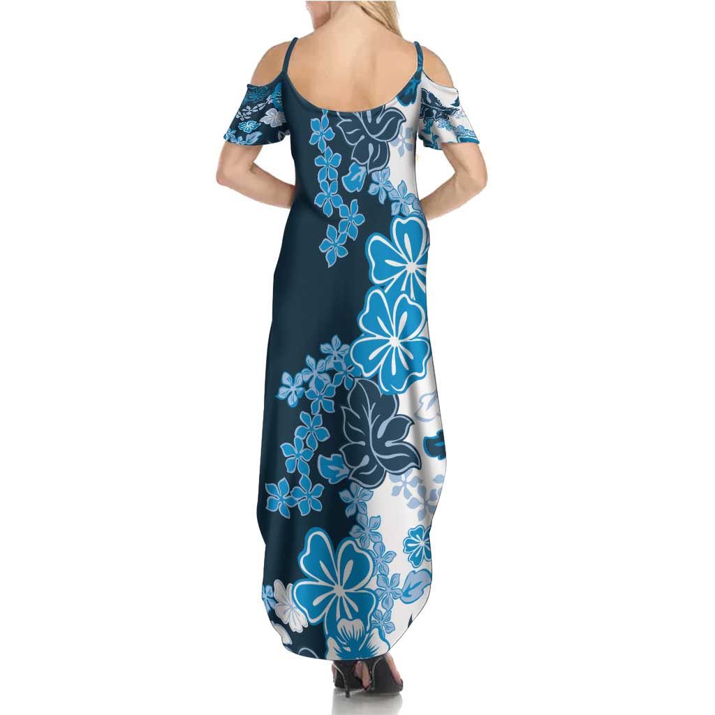 Blue Hibiscus Plumeria Floral Family Matching Summer Maxi Dress and Hawaiian Shirt LT01 - Polynesian Pride