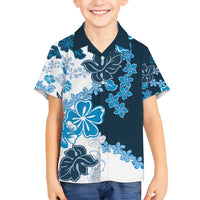 Blue Hibiscus Plumeria Floral Family Matching Summer Maxi Dress and Hawaiian Shirt LT01 Son's Shirt Blue - Polynesian Pride