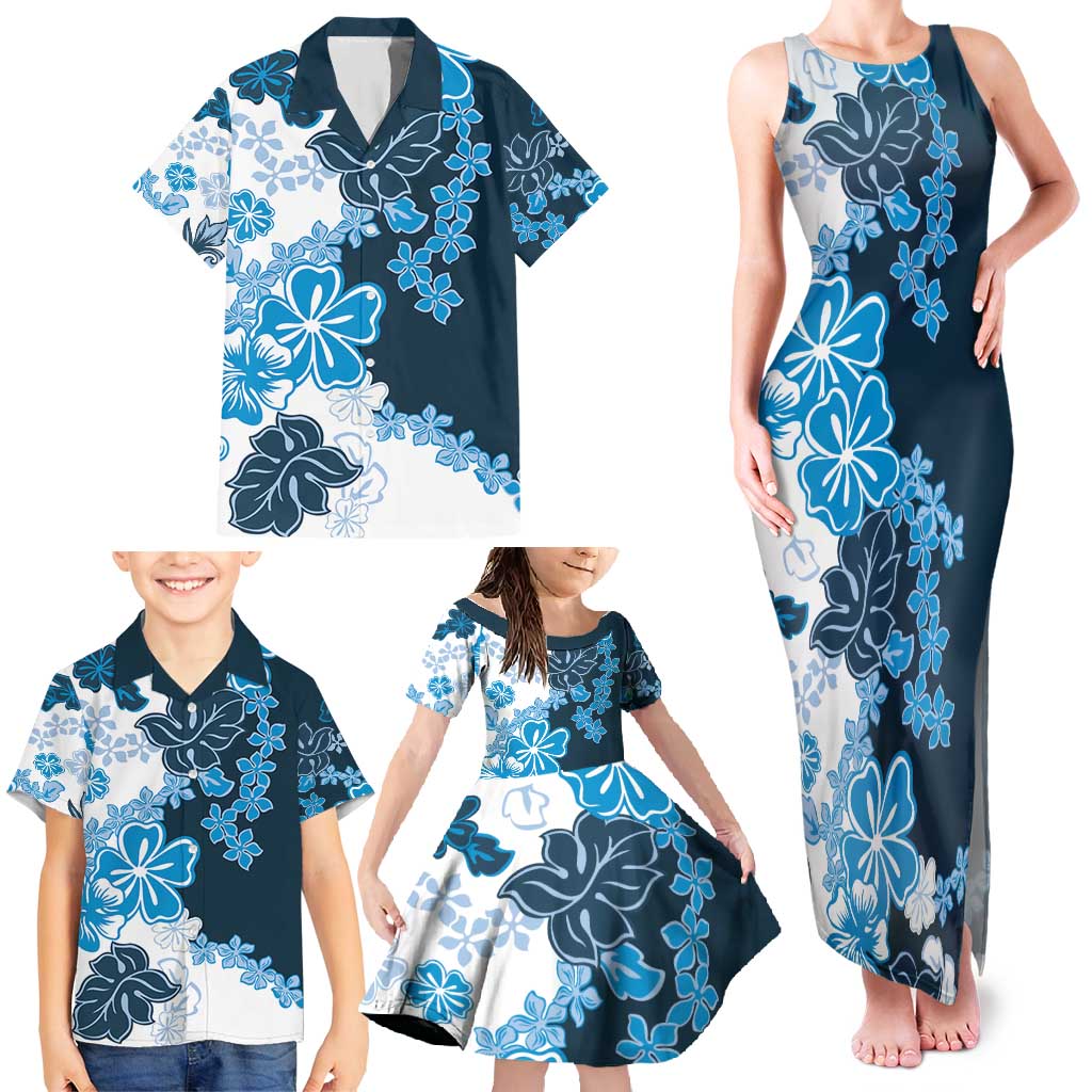 Blue Hibiscus Plumeria Floral Family Matching Tank Maxi Dress and Hawaiian Shirt LT01 - Polynesian Pride