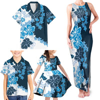 Blue Hibiscus Plumeria Floral Family Matching Tank Maxi Dress and Hawaiian Shirt LT01 - Polynesian Pride