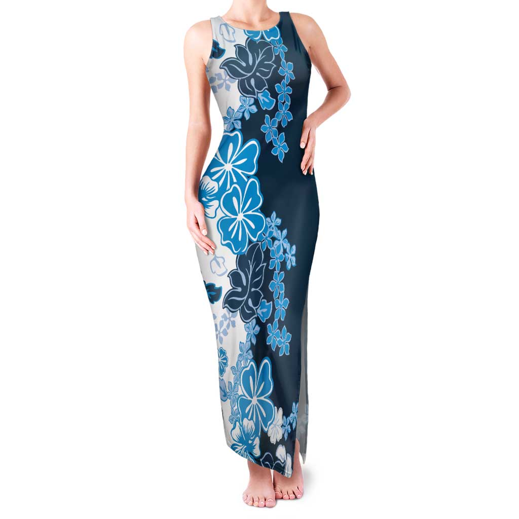 Blue Hibiscus Plumeria Floral Family Matching Tank Maxi Dress and Hawaiian Shirt LT01 Mom's Dress Blue - Polynesian Pride