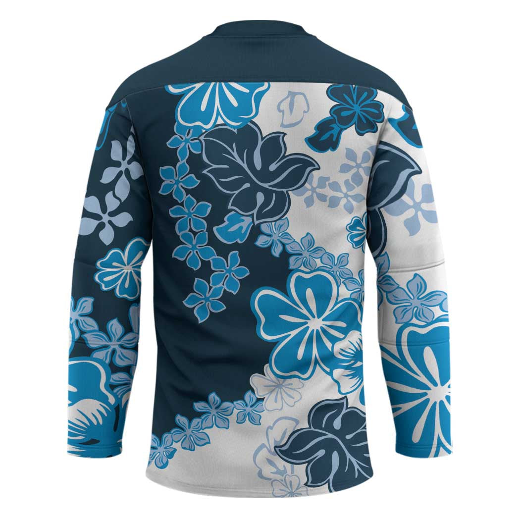 Blue Hibiscus Plumeria Floral Hockey Jersey - Polynesian Pride