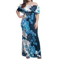 Blue Hibiscus Plumeria Floral Off Shoulder Maxi Dress LT01 Women Blue - Polynesian Pride
