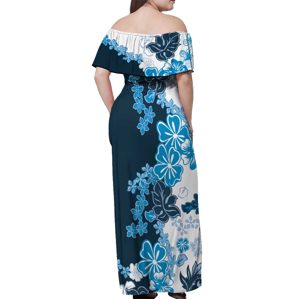 Blue Hibiscus Plumeria Floral Off Shoulder Maxi Dress LT01 - Polynesian Pride