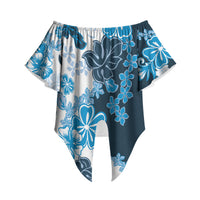 Blue Hibiscus Plumeria Floral Off Shoulder Wrap Waist Top LT01 Blue - Polynesian Pride