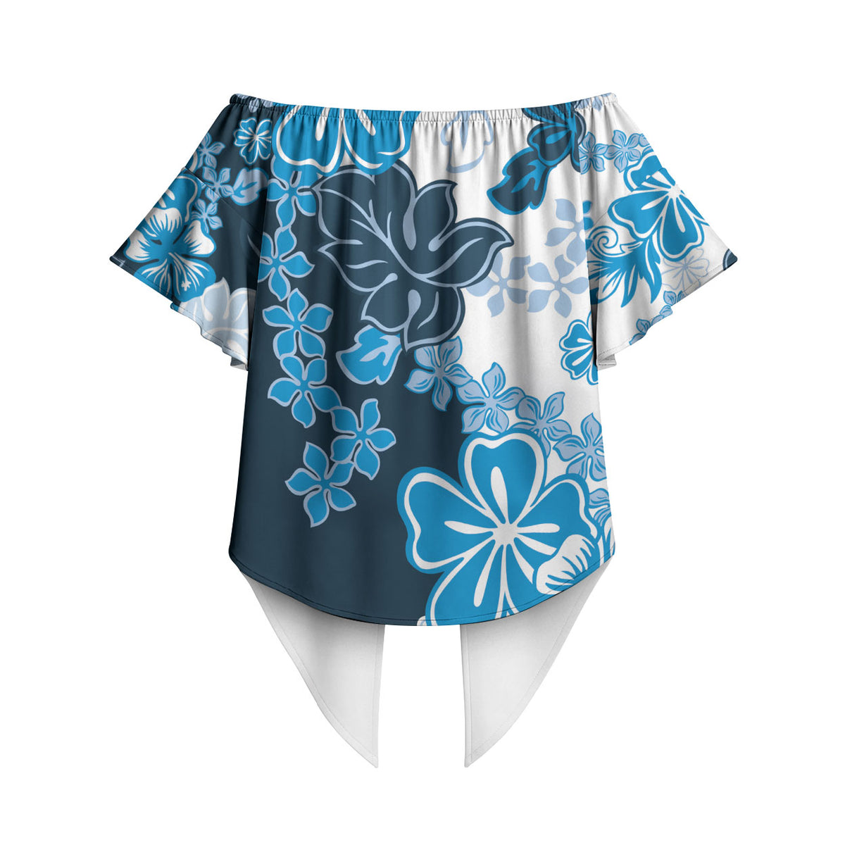 Blue Hibiscus Plumeria Floral Off Shoulder Wrap Waist Top LT01 - Polynesian Pride