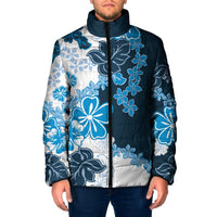 Blue Hibiscus Plumeria Floral Padded Jacket - Polynesian Pride