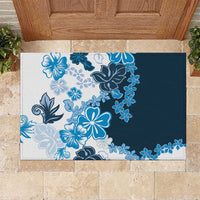 Blue Hibiscus Plumeria Floral Rubber Doormat - Polynesian Pride