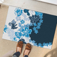 Blue Hibiscus Plumeria Floral Rubber Doormat - Polynesian Pride