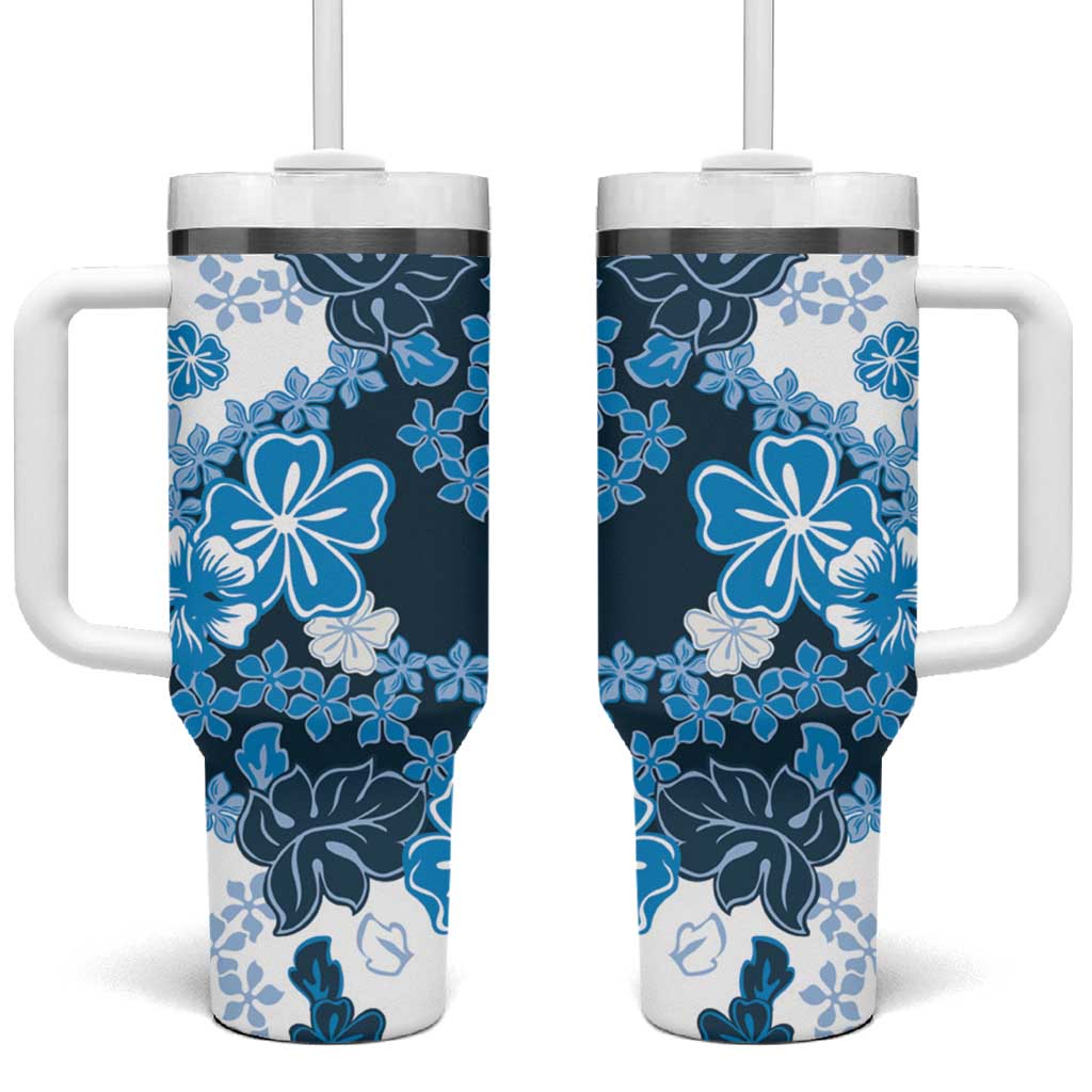 Blue Hibiscus Plumeria Floral Tumbler With Handle LT01 One Size: 40 oz Blue - Polynesian Pride