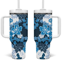 Blue Hibiscus Plumeria Floral Tumbler With Handle LT01 One Size: 40 oz Blue - Polynesian Pride