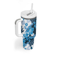 Blue Hibiscus Plumeria Floral Tumbler With Handle LT01 - Polynesian Pride