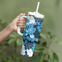 Blue Hibiscus Plumeria Floral Tumbler With Handle LT01 - Polynesian Pride