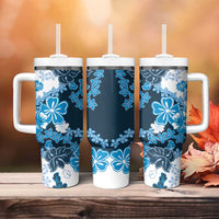Blue Hibiscus Plumeria Floral Tumbler With Handle LT01 - Polynesian Pride