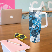 Blue Hibiscus Plumeria Floral Tumbler With Handle LT01 - Polynesian Pride