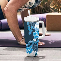 Blue Hibiscus Plumeria Floral Tumbler With Handle LT01 - Polynesian Pride