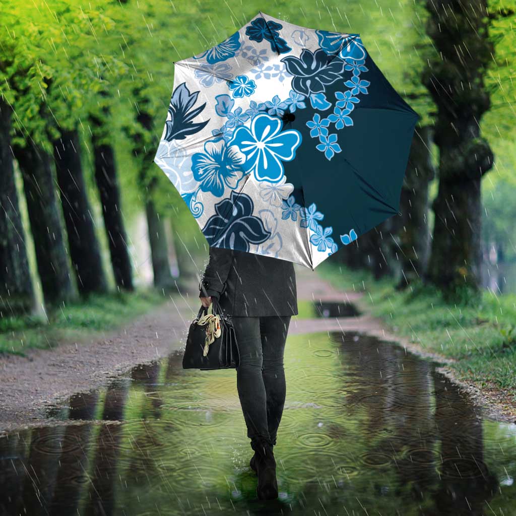 Blue Hibiscus Plumeria Floral Umbrella - Polynesian Pride