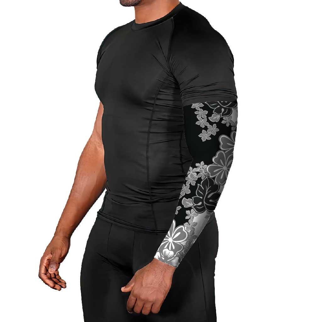 Gray Scale Hibiscus Plumeria Floral Arm Sleeves - Polynesian Pride
