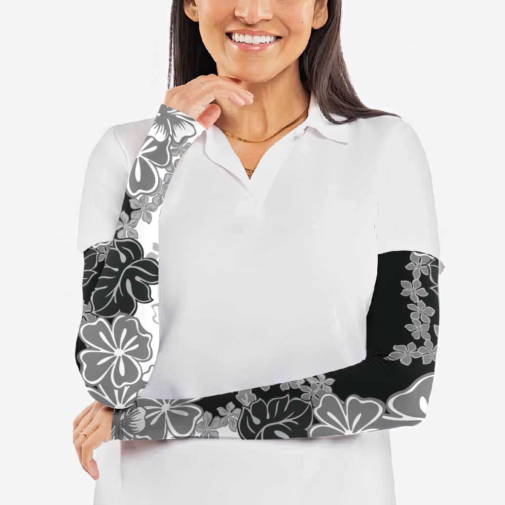 Gray Scale Hibiscus Plumeria Floral Arm Sleeves - Polynesian Pride