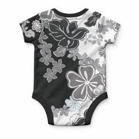 Gray Scale Hibiscus Plumeria Floral Baby Onesie