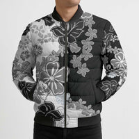 Gray Scale Hibiscus Plumeria Floral Bomber Puffer Jacket - Polynesian Pride