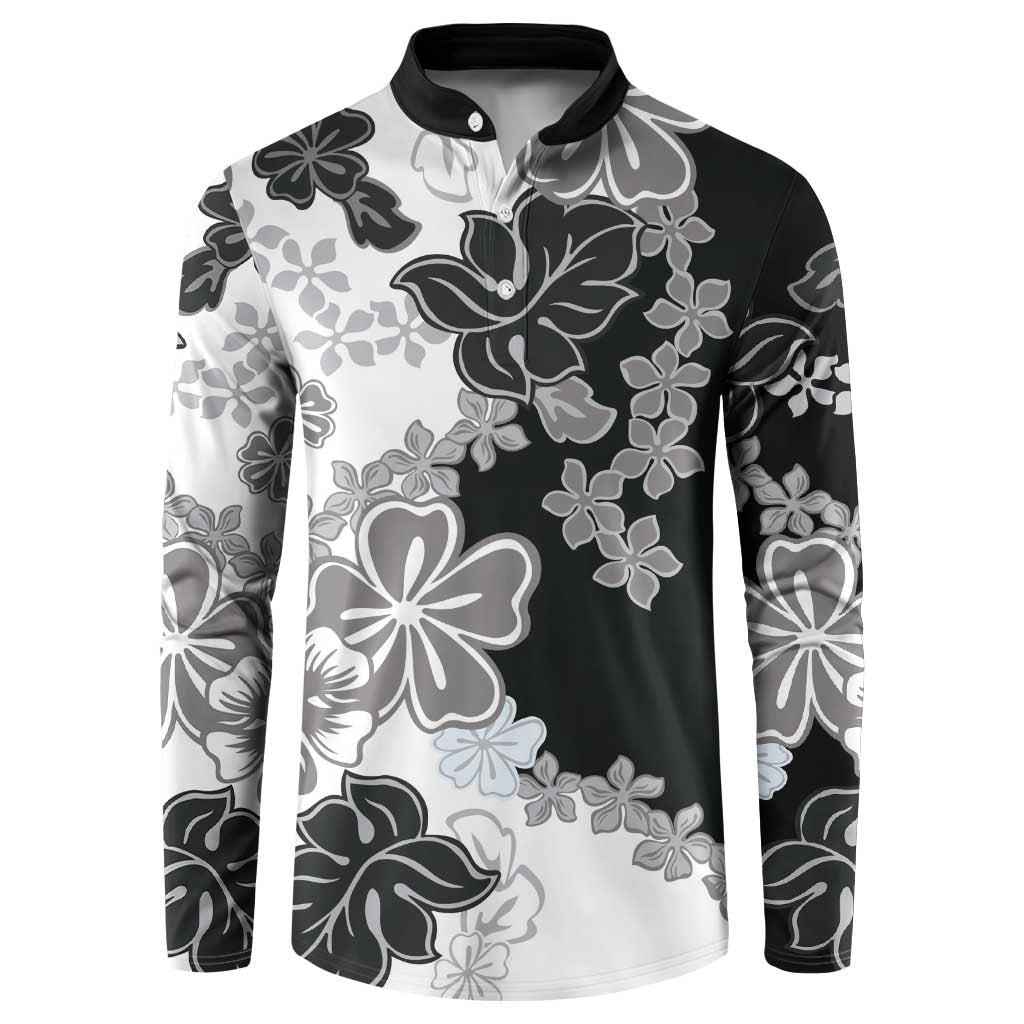 Gray Scale Hibiscus Plumeria Floral Button Sweatshirt - Polynesian Pride