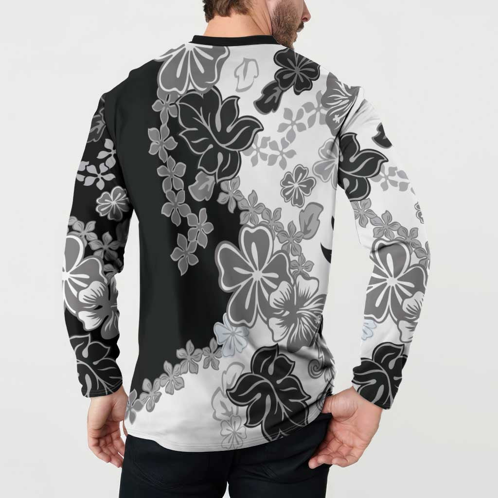 Gray Scale Hibiscus Plumeria Floral Button Sweatshirt - Polynesian Pride