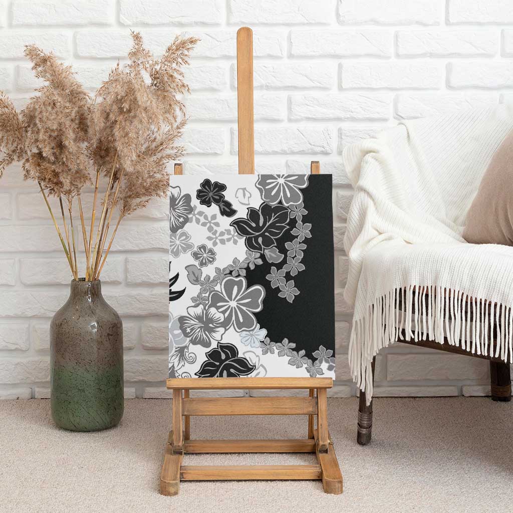 Gray Scale Hibiscus Plumeria Floral Canvas Wall Art - Polynesian Pride