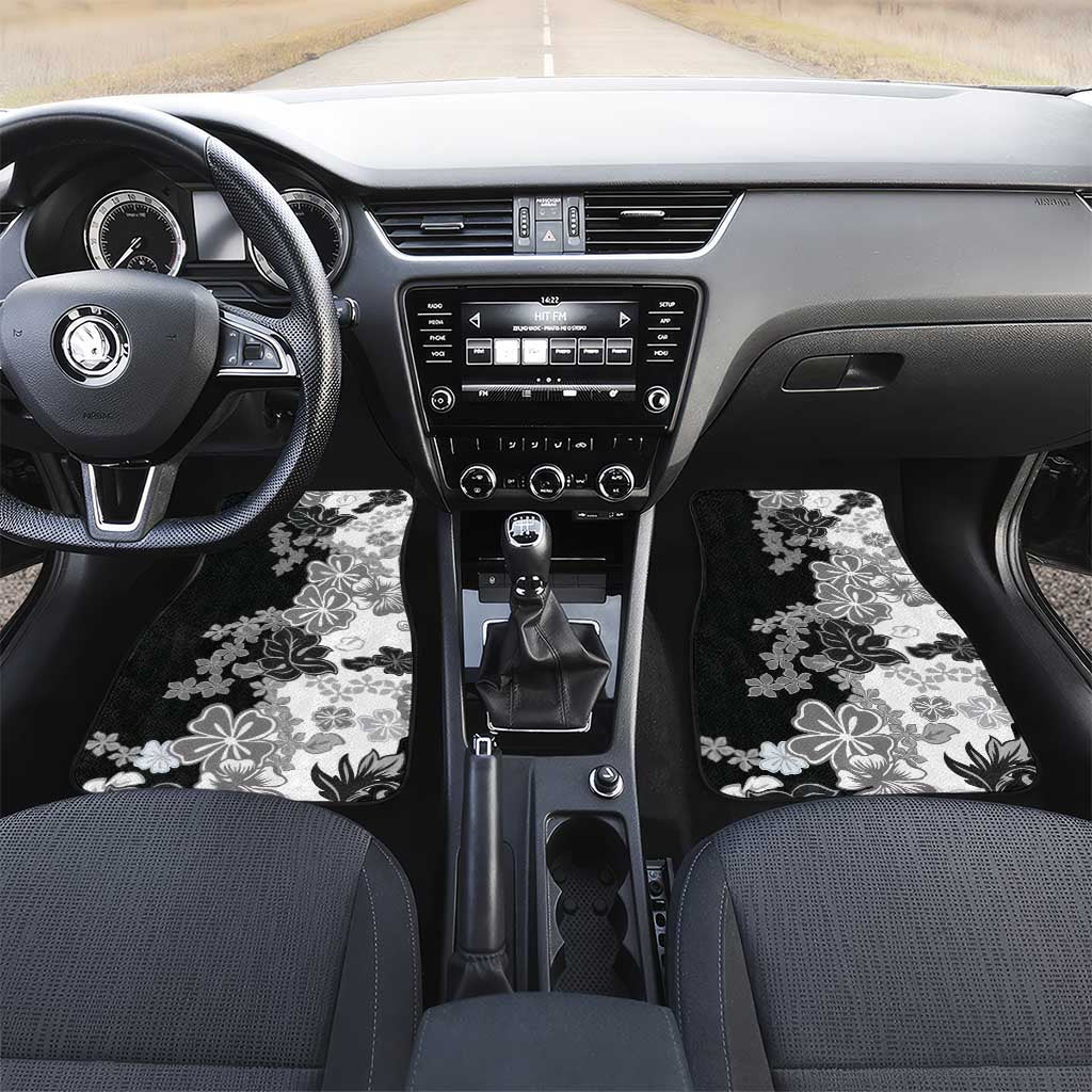 Gray Scale Hibiscus Plumeria Floral Car Mats - Polynesian Pride