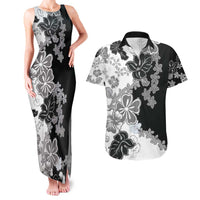 Gray Scale Hibiscus Plumeria Floral Couples Matching Tank Maxi Dress and Hawaiian Shirt LT01 Black - Polynesian Pride