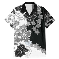 Gray Scale Hibiscus Plumeria Floral Family Matching Mermaid Dress and Hawaiian Shirt LT01 Dad's Shirt - Short Sleeve Black - Polynesian Pride