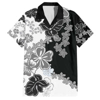 Gray Scale Hibiscus Plumeria Floral Family Matching Off The Shoulder Long Sleeve Dress and Hawaiian Shirt LT01 Dad's Shirt - Short Sleeve Black - Polynesian Pride
