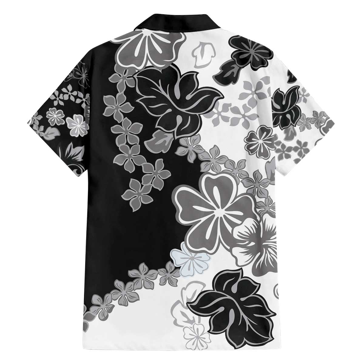 Gray Scale Hibiscus Plumeria Floral Family Matching Off The Shoulder Long Sleeve Dress and Hawaiian Shirt LT01 - Polynesian Pride