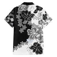 Gray Scale Hibiscus Plumeria Floral Family Matching Off The Shoulder Long Sleeve Dress and Hawaiian Shirt LT01 - Polynesian Pride
