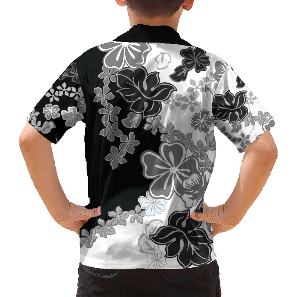 Gray Scale Hibiscus Plumeria Floral Family Matching Off Shoulder Short Dress and Hawaiian Shirt LT01 - Polynesian Pride