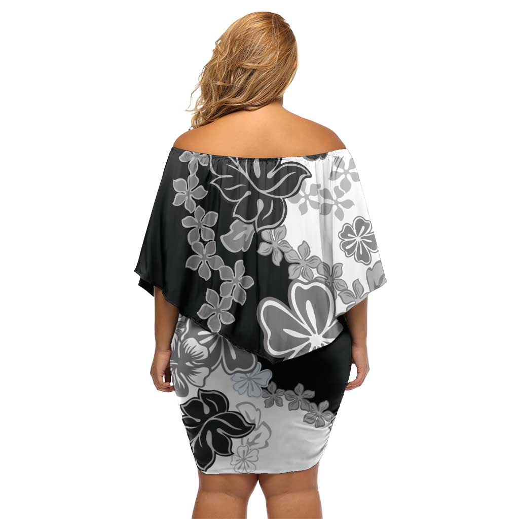 Gray Scale Hibiscus Plumeria Floral Family Matching Off Shoulder Short Dress and Hawaiian Shirt LT01 - Polynesian Pride