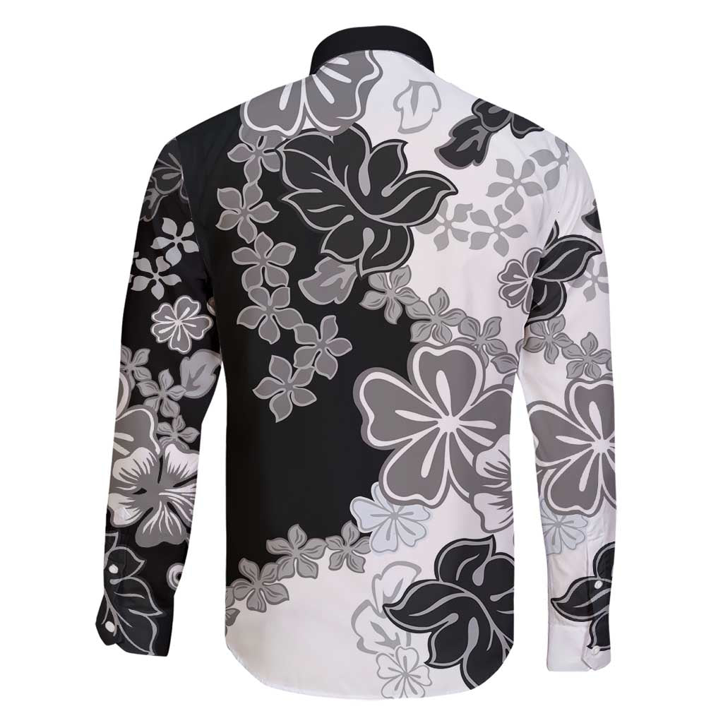 Gray Scale Hibiscus Plumeria Floral Family Matching Short Sleeve Bodycon Dress and Hawaiian Shirt LT01 - Polynesian Pride