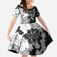Gray Scale Hibiscus Plumeria Floral Family Matching Summer Maxi Dress and Hawaiian Shirt LT01 Daughter's Dress Black - Polynesian Pride