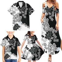 Gray Scale Hibiscus Plumeria Floral Family Matching Summer Maxi Dress and Hawaiian Shirt LT01 - Polynesian Pride
