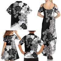 Gray Scale Hibiscus Plumeria Floral Family Matching Summer Maxi Dress and Hawaiian Shirt LT01 - Polynesian Pride