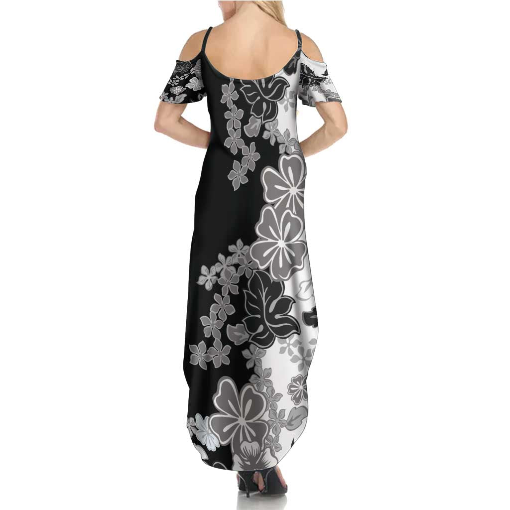 Gray Scale Hibiscus Plumeria Floral Family Matching Summer Maxi Dress and Hawaiian Shirt LT01 - Polynesian Pride