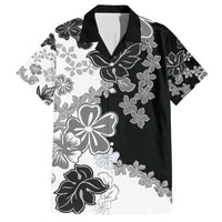 Gray Scale Hibiscus Plumeria Floral Family Matching Tank Maxi Dress and Hawaiian Shirt LT01 Dad's Shirt - Short Sleeve Black - Polynesian Pride