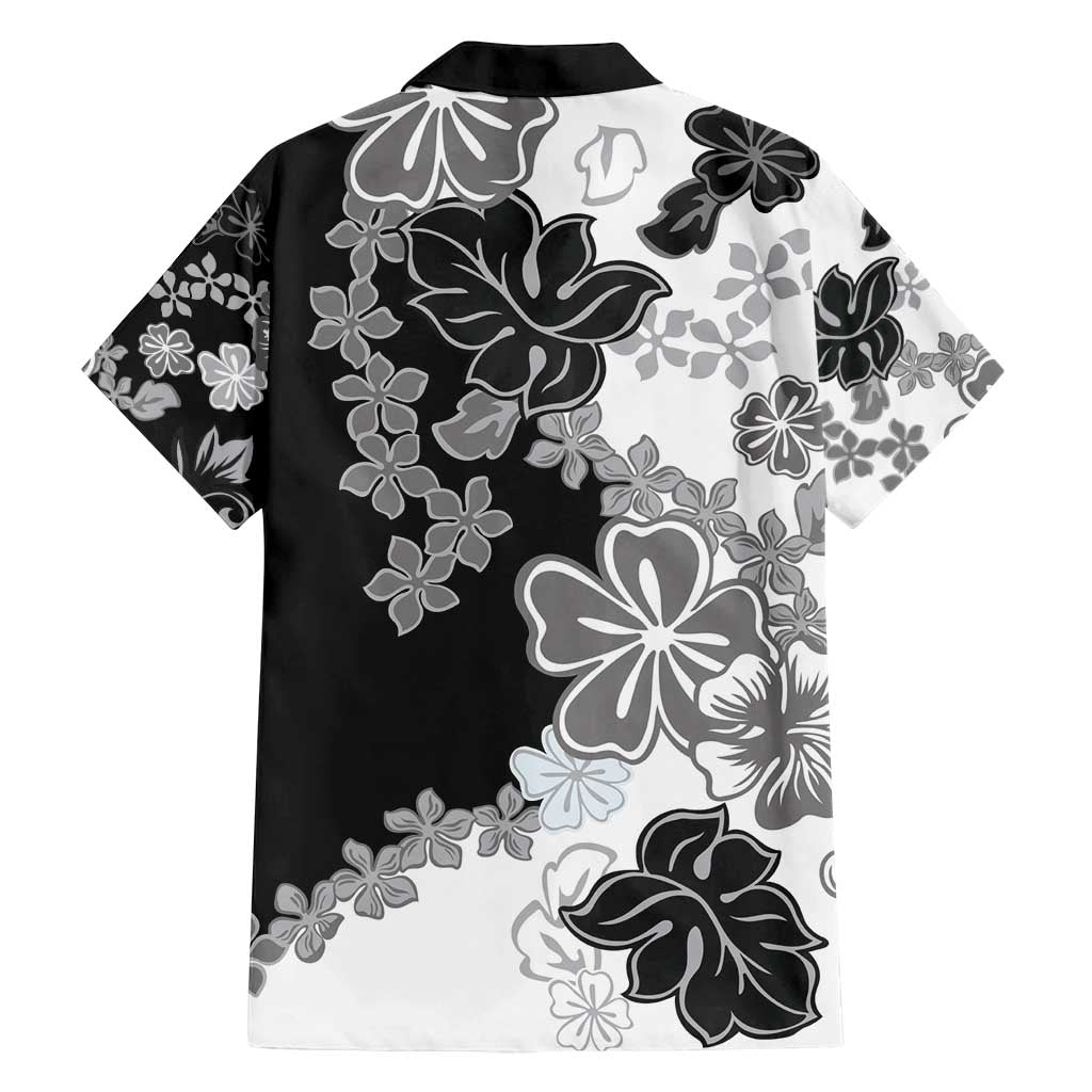 Gray Scale Hibiscus Plumeria Floral Family Matching Tank Maxi Dress and Hawaiian Shirt LT01 - Polynesian Pride