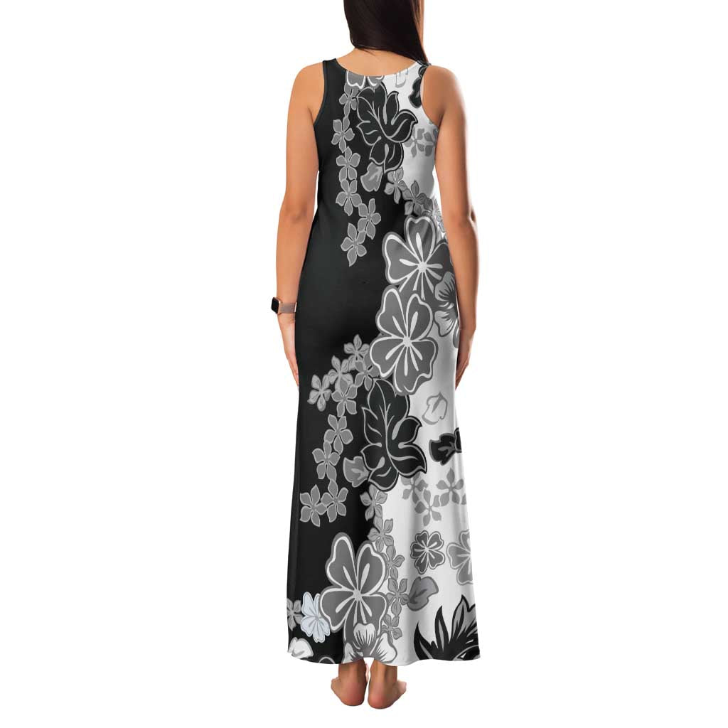 Gray Scale Hibiscus Plumeria Floral Family Matching Tank Maxi Dress and Hawaiian Shirt LT01 - Polynesian Pride