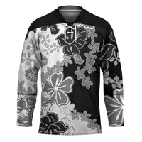 Gray Scale Hibiscus Plumeria Floral Hockey Jersey LT01 Unisex Black - Polynesian Pride